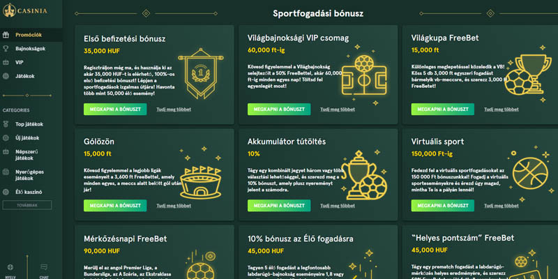 Casinia online sportfogadás bónusz