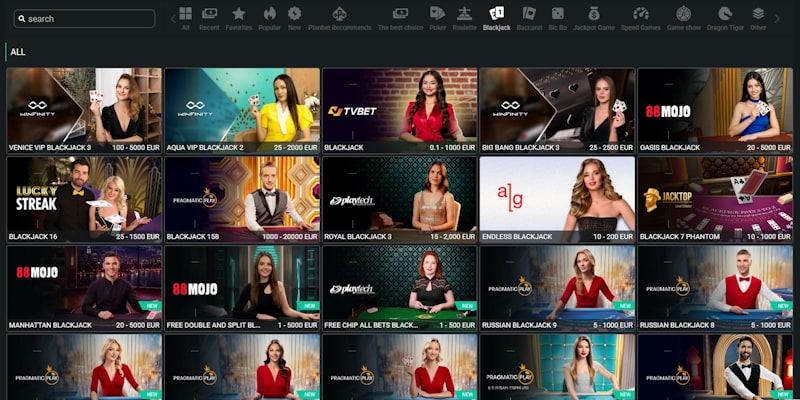 PLANBET kaszinó blackjack játékok