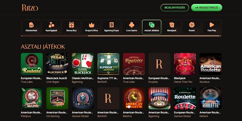 Ritzo kaszinó asztali játékok