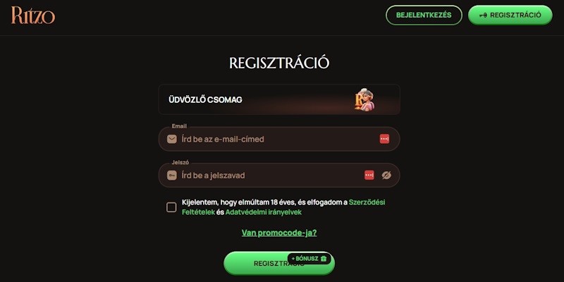 Ritzo kaszinó regisztráció