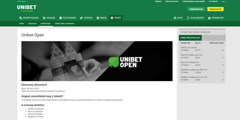 Unibet Open póker versenyek
