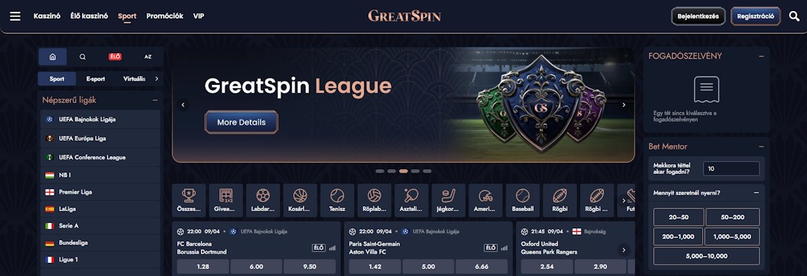 GreatSpin sportfogadás