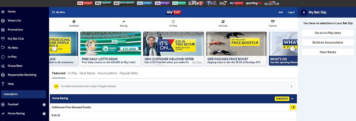 SkyBet bukméker főoldal
